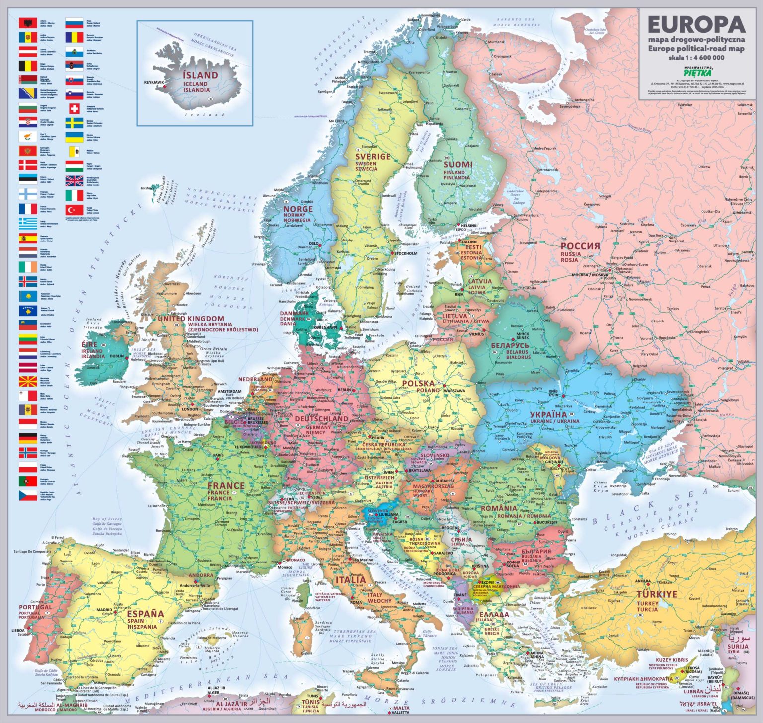 Mapa Europy Państwa Po Polsku MAPA ŚCIENNA EUROPY - DROGOWO-POLITYCZNA 1:4 600 000